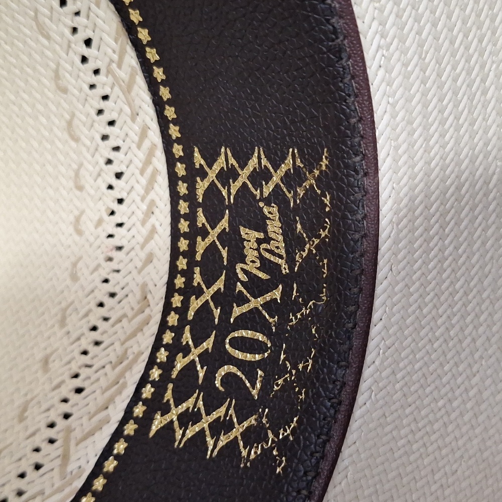 Tony Lama hard straw hat - leather strap - light tan - 7¼ - Picture 6 of 10